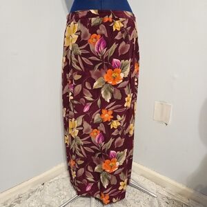 Vintage Colorful Floral Silk Maxi Skirt Size 12